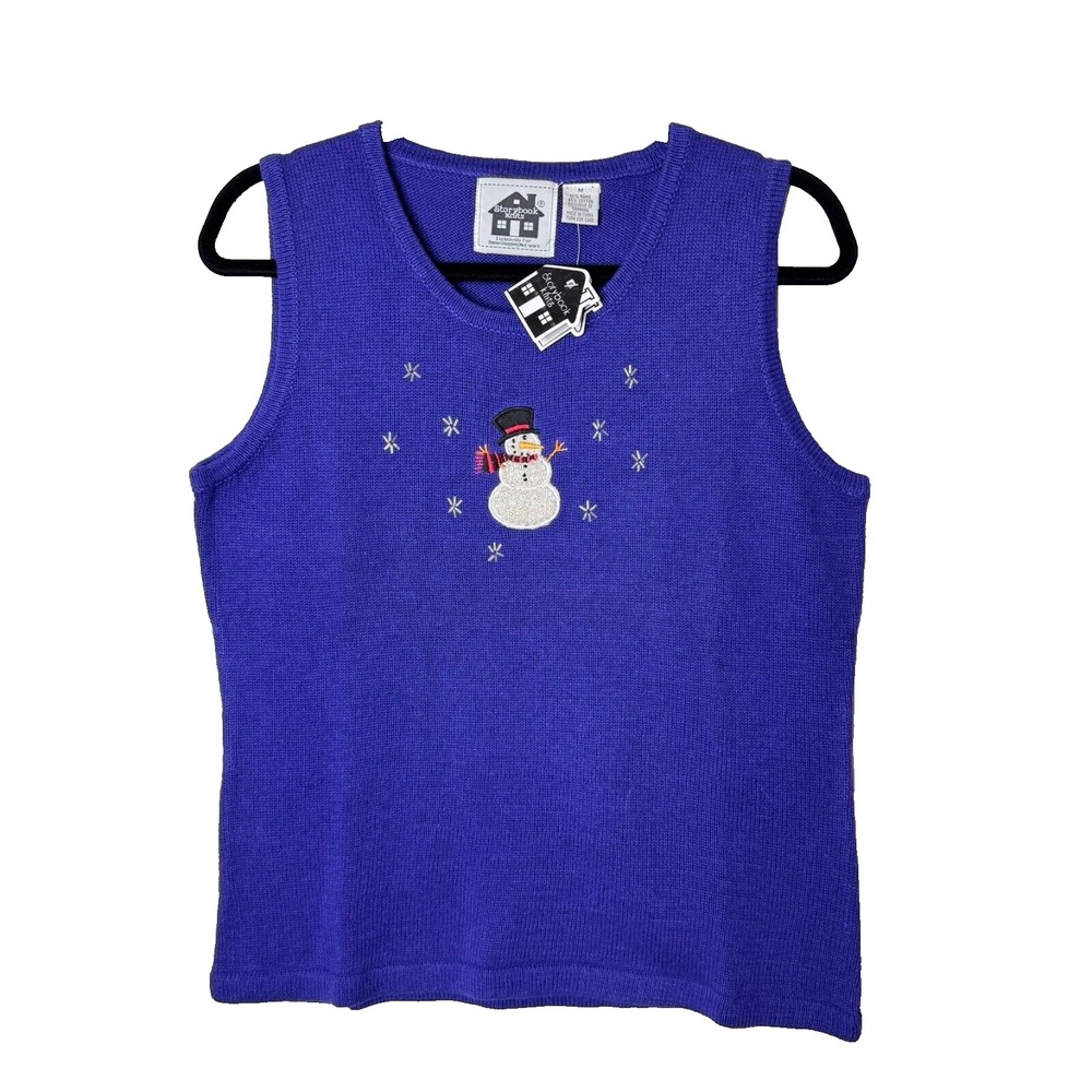 Storybook Knits Snowman Sweater NEW Sz M Purple Sleeveless Winter Christmas Tank